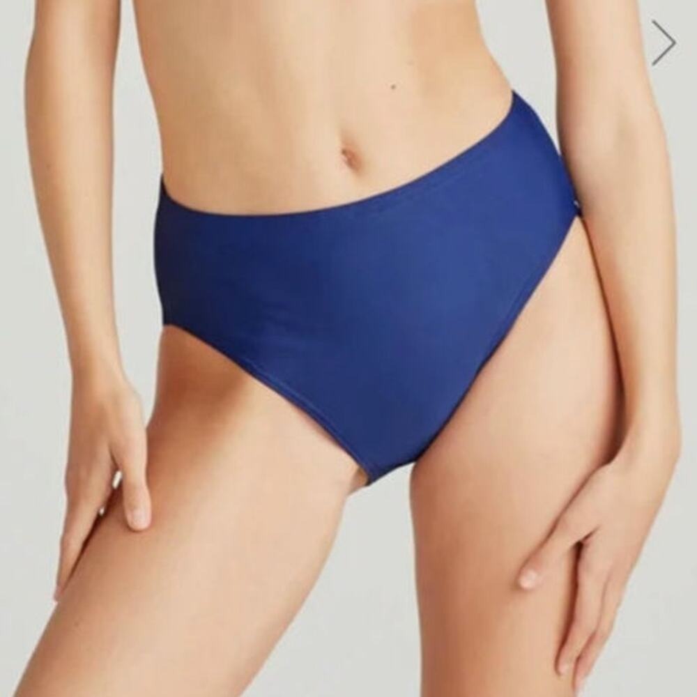 Yummie Gaia High Waist Bikini‎ Bottom Swimsuit Sz 14 Navy Blue Modest Coverage